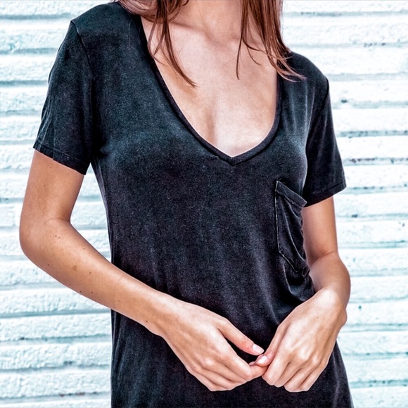 Anthropologie Tops - NEW! Black V-Neck Short Sleeve Basic Pocket Tee
